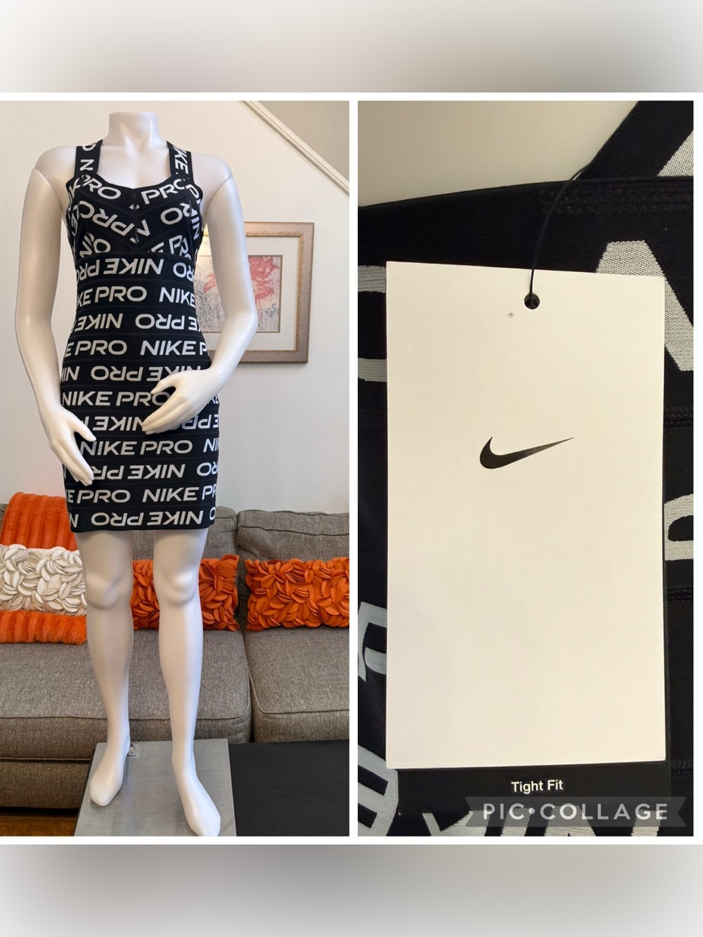 ❣️🆕NIKE Pro Bandage Dress Black & White All Over Logo Print $120 MSRP❣️